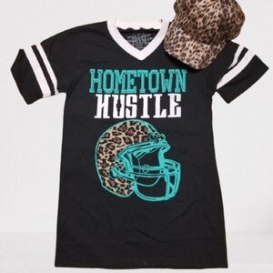 "Hometown Hustle" Football Top - Small -Teal And Leopard